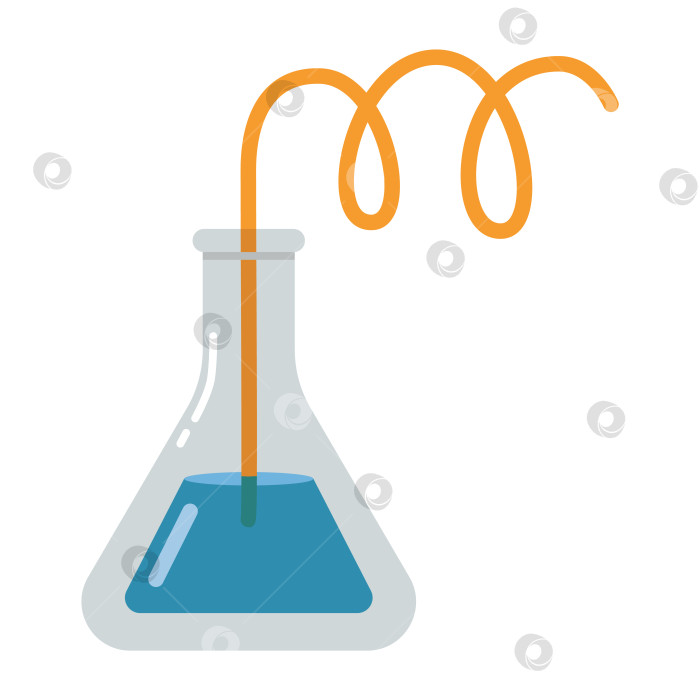Скачать Лабораторная пробирка, колба с трубочкой. Прозрачная стеклянная посуда с химическими реактивами. Экспериментальное оборудование для уроков химии. Векторная иллюстрация, выделенная на белом плоском фоне фотосток Ozero