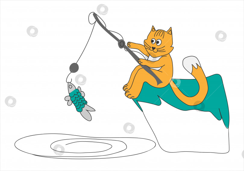 Скачать рыжий кот-рыбак ловит рыбу фотосток Ozero