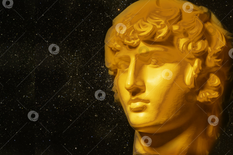 Скачать Статуя. Гипсовая декоративная золотая статуя головы Аполлона. фотосток Ozero