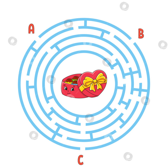 Скачать Круговой лабиринт. Игра для детей. Головоломка для детей. Головоломка с круглым лабиринтом. Цветная векторная иллюстрация. Найдите правильный путь. Учебный лист. фотосток Ozero
