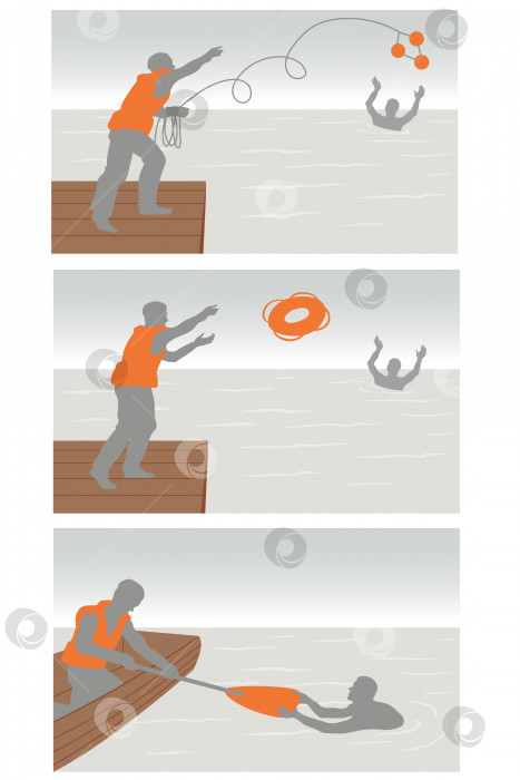 Скачать человек бросает спасательный круг. иллюстрация помогает при утоплении. фотосток Ozero