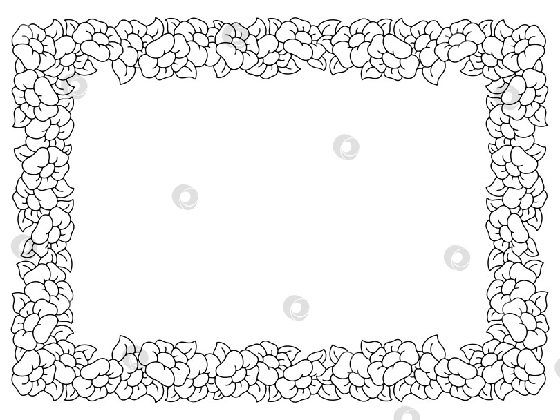 Скачать Красивая цветочная рамка. Раскраска. Элемент дизайна для поздравительной открытки, приглашения на свадьбу, день рождения. Векторная иллюстрация, изолированная на белом фоне. фотосток Ozero