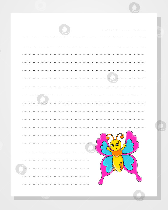 Скачать Шаблон листа для блокнота, записной книжки, ежедневника. Линованная бумага. С милым персонажем. Мультяшный стиль. Векторная иллюстрация. фотосток Ozero