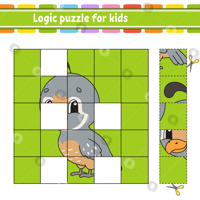 Скачать Логическая головоломка для детей. Птица-перепел. Развивающий лист для обучения. Обучающая игра для детей. Страница с упражнениями. Простая плоская векторная иллюстрация в милом мультяшном стиле. фотосток Ozero