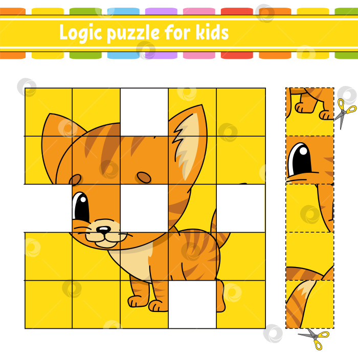 Скачать Логическая головоломка для детей. Животное-кошка. Развивающий лист для обучения. Обучающая игра для детей. Страница с упражнениями. Простая плоская изолированная векторная иллюстрация в милом мультяшном стиле. фотосток Ozero