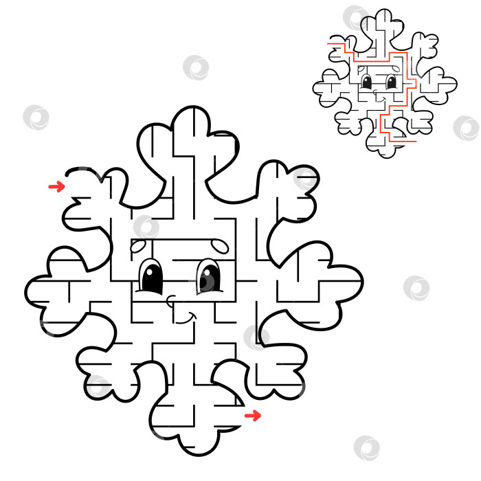 Скачать Абстрактный лабиринт. Игра для детей. Головоломка для детей. Головоломка-лабиринт. Найди правильный путь. Образовательный лист. С ответом. Рождественская тема. фотосток Ozero