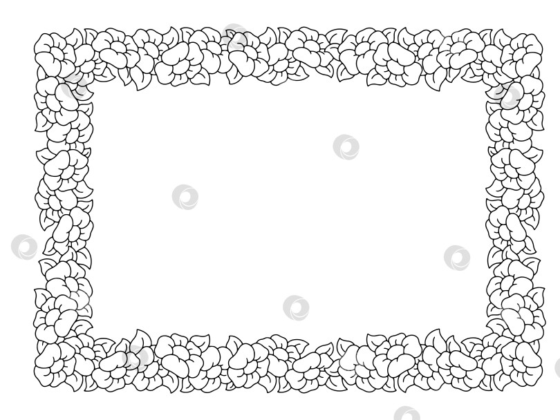 Скачать Красивая цветочная рамка. Раскраска. Элемент дизайна для поздравительной открытки, приглашения на свадьбу, день рождения. Векторная иллюстрация, изолированная на белом фоне. фотосток Ozero