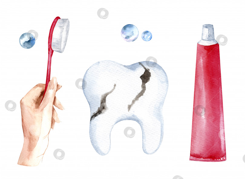 Скачать Акварельная иллюстрация зубной пасты и щетки фотосток Ozero