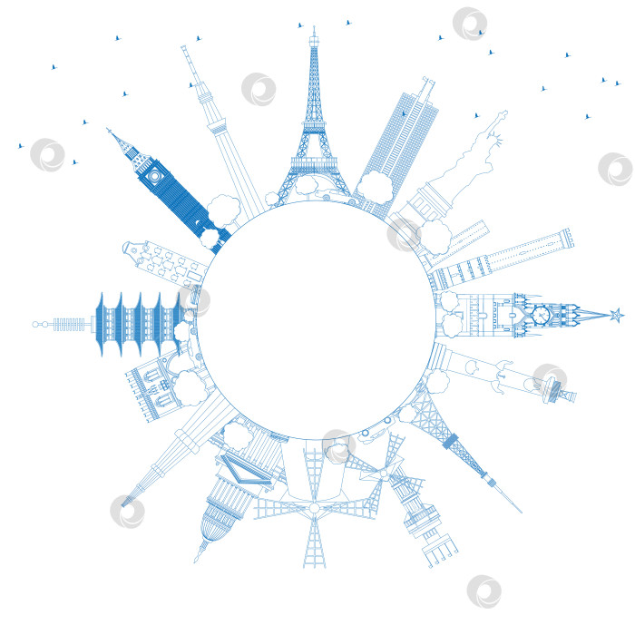 Скачать Обрисуйте концепцию путешествия по всему миру с посещением известных международных достопримечательностей. фотосток Ozero