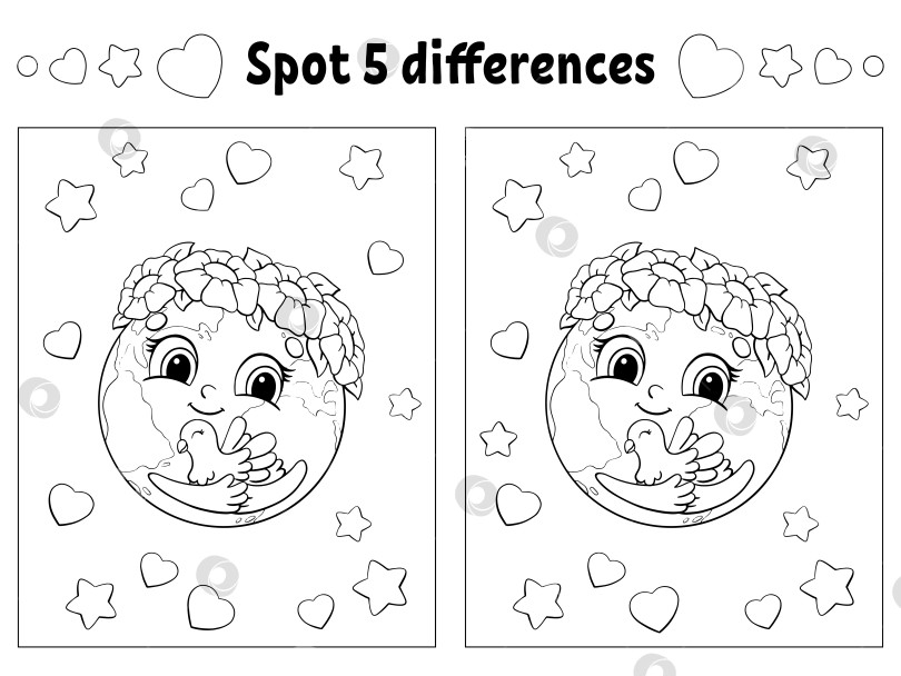 Скачать Найдите пять отличий. Раскраска для детей. Рабочая тетрадь для детей. Векторная иллюстрация, изолированная на белом фоне. фотосток Ozero