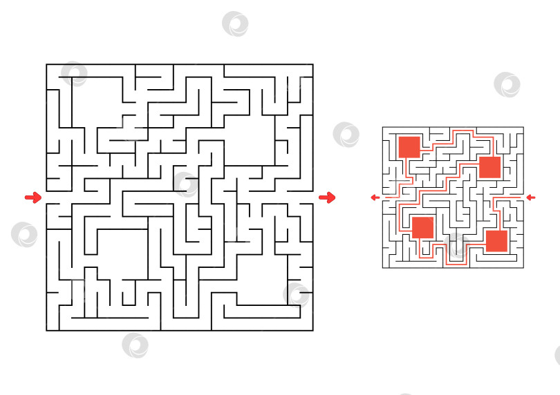 Скачать Квадратный лабиринт с ответом. Игра для детей. Головоломка для детей. Головоломка-лабиринт. Найди правильный путь. фотосток Ozero