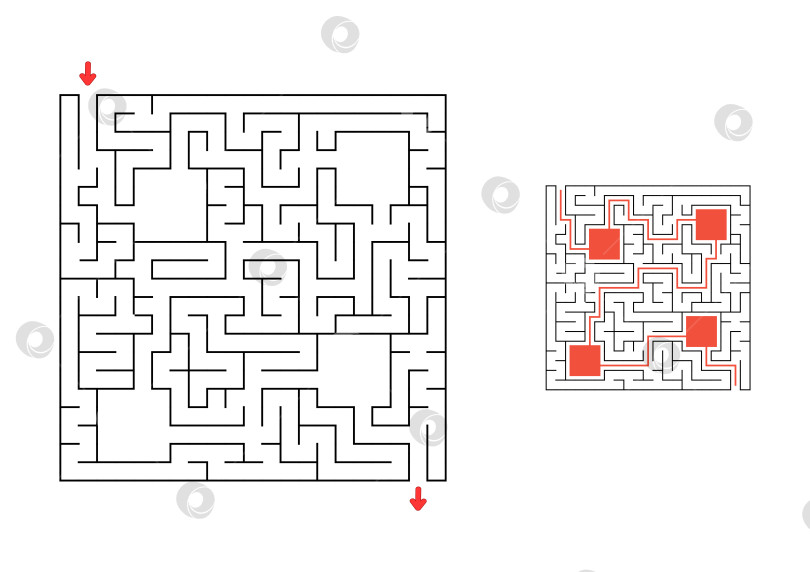 Скачать Квадратный лабиринт с ответом. Игра для детей. Головоломка для детей. Головоломка-лабиринт. Найди правильный путь. фотосток Ozero