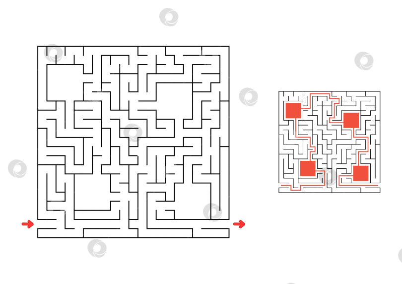 Скачать Квадратный лабиринт с ответом. Игра для детей. Головоломка для детей. Головоломка-лабиринт. Найди правильный путь. фотосток Ozero