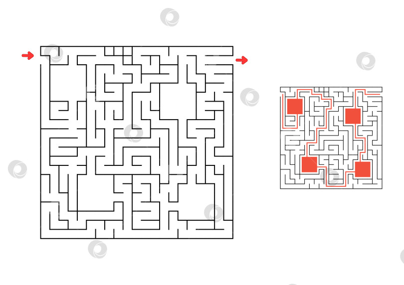 Скачать Квадратный лабиринт с ответом. Игра для детей. Головоломка для детей. Головоломка-лабиринт. Найди правильный путь. фотосток Ozero