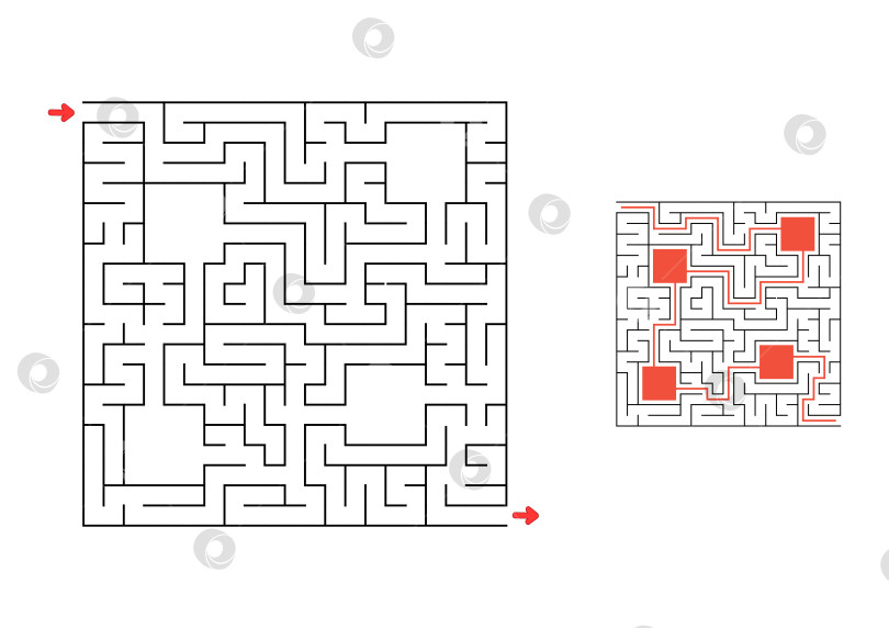 Скачать Квадратный лабиринт с ответом. Игра для детей. Головоломка для детей. Головоломка-лабиринт. Найди правильный путь. фотосток Ozero