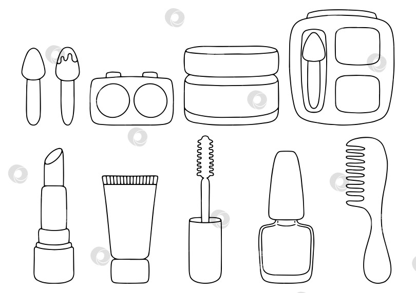Скачать Тема косметики. Выделенный контур. Элемент дизайна. Векторная иллюстрация, выделенная на белом фоне. Шаблон для книг, наклеек, плакатов, открыток, одежды. фотосток Ozero
