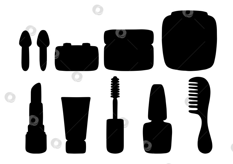 Скачать Черный силуэт. Тема косметики. Элемент дизайна. Векторная иллюстрация, выделенная на белом фоне. Шаблон для книг, наклеек, плакатов, открыток, одежды. фотосток Ozero