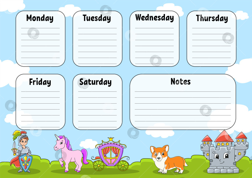 Скачать Школьное расписание. Для обучения детей. Выделено на белом фоне. Тема сказки. С милым мультяшным персонажем. фотосток Ozero