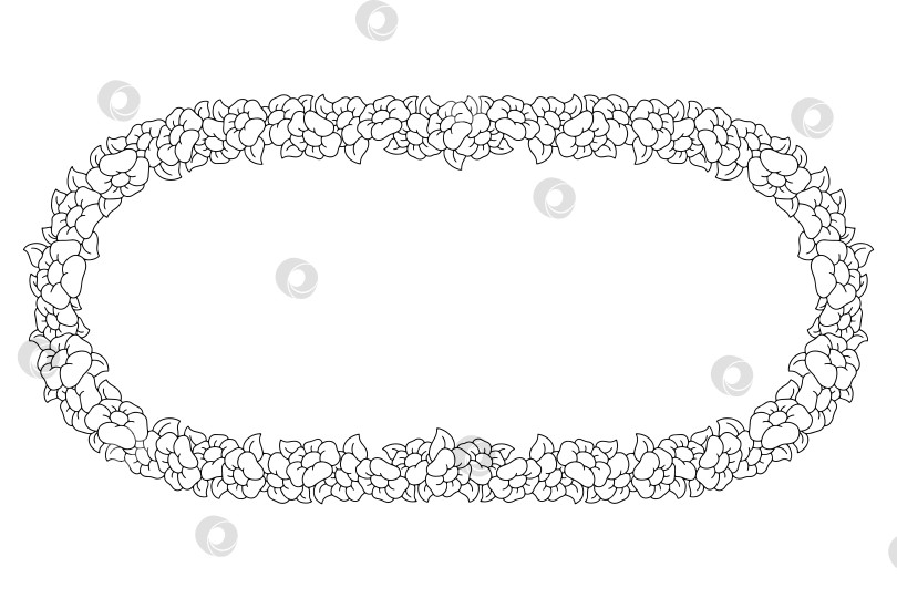 Скачать Красивая цветочная рамка. Раскраска. Элемент дизайна для поздравительной открытки, приглашения на свадьбу, день рождения. Векторная иллюстрация, изолированная на белом фоне. фотосток Ozero