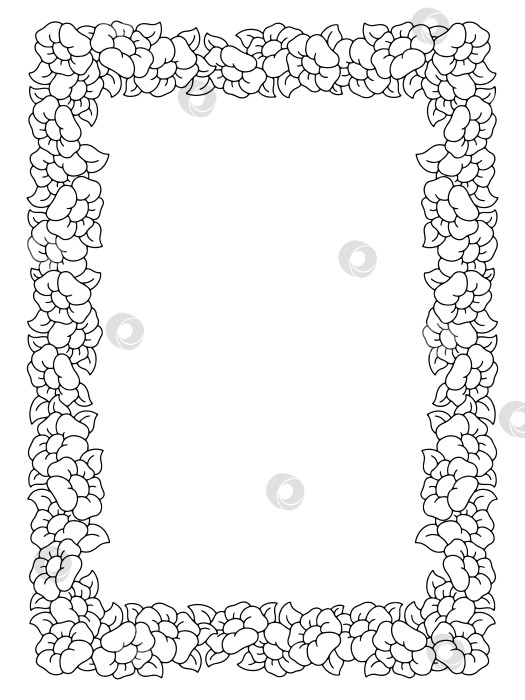 Скачать Красивая цветочная рамка. Раскраска. Элемент дизайна для поздравительной открытки, приглашения на свадьбу, день рождения. Векторная иллюстрация, изолированная на белом фоне. фотосток Ozero