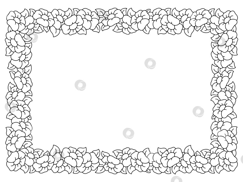 Скачать Красивая цветочная рамка. Раскраска. Элемент дизайна для поздравительной открытки, приглашения на свадьбу, день рождения. Векторная иллюстрация, изолированная на белом фоне. фотосток Ozero