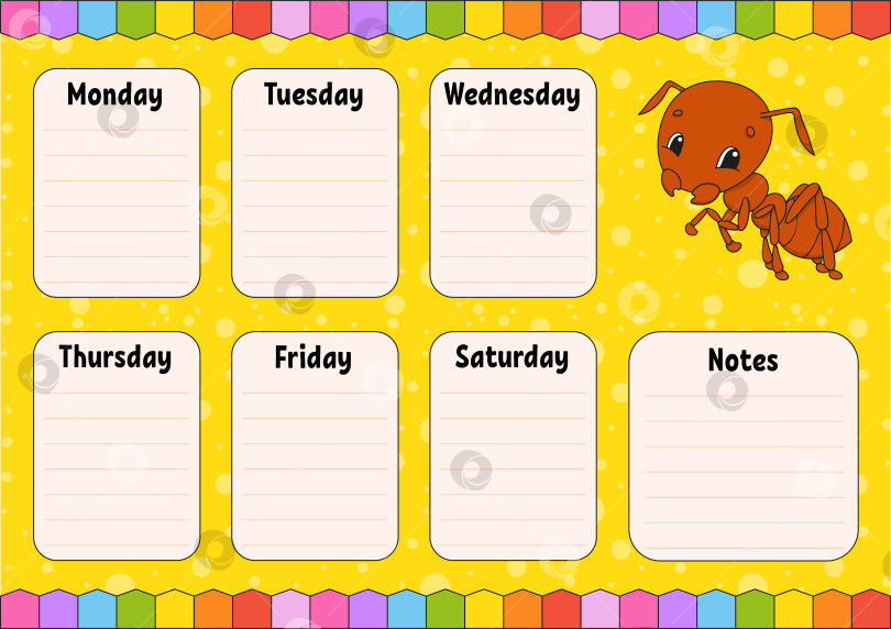 Скачать Школьное расписание. Расписание для школьников. Пустой шаблон. Еженедельник с заметками. Изолированная цветная векторная иллюстрация. мультяшный персонаж. фотосток Ozero
