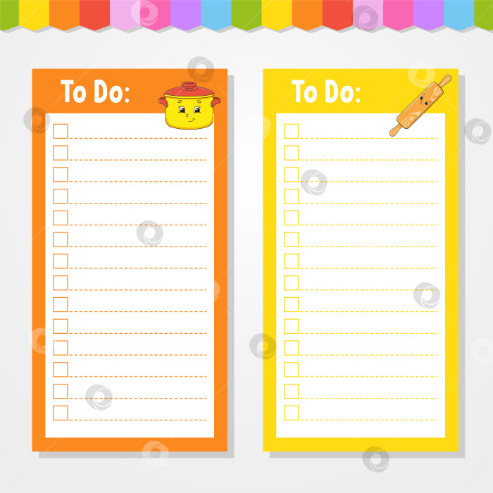 Скачать Список дел для детей. Пустой шаблон. Прямоугольная форма. Изолированная цветная векторная иллюстрация. Забавный персонаж. мультяшный стиль. Для дневника, записной книжки, закладки. фотосток Ozero
