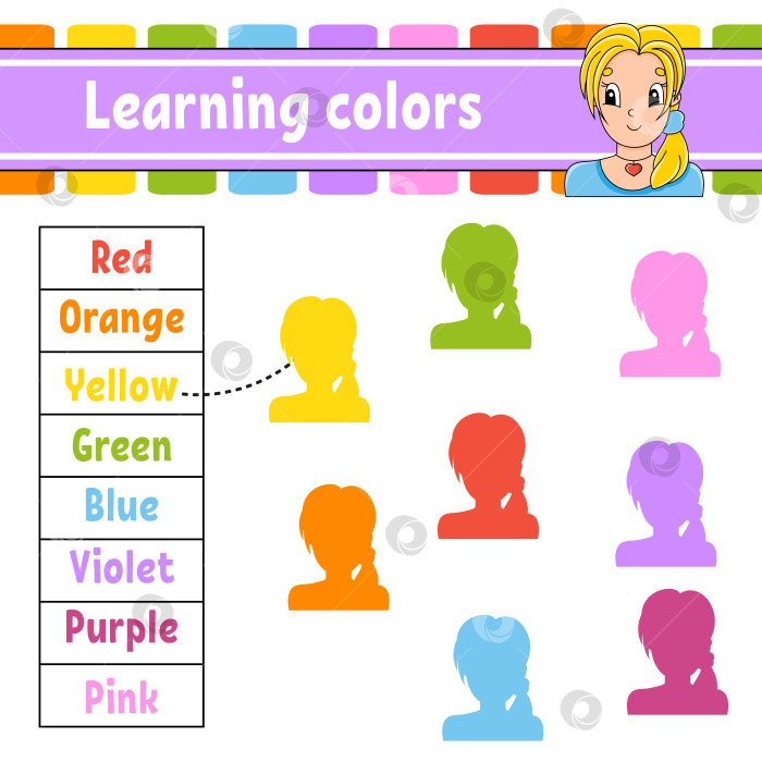 Скачать Учим цвета. Развивающий лист для обучения. Страница с упражнениями и картинками. Игра для детей. Изолированная векторная иллюстрация. Забавный персонаж. мультяшный стиль. фотосток Ozero
