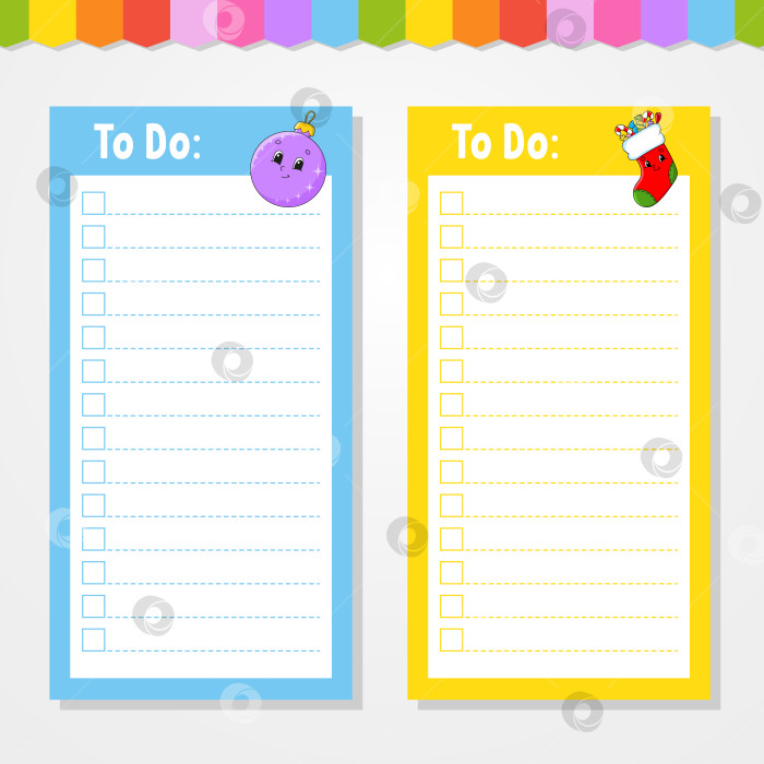 Скачать Список дел для детей. Пустой шаблон. Прямоугольная форма. Забавный персонаж. мультяшный стиль. Для дневника, записной книжки, закладки. Векторная иллюстрация. фотосток Ozero