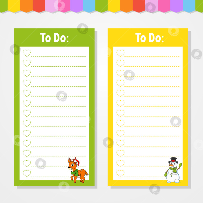 Скачать Список дел для детей. Пустой шаблон. Прямоугольная форма. Забавный персонаж. мультяшный стиль. Для дневника, записной книжки, закладки. Векторная иллюстрация. фотосток Ozero