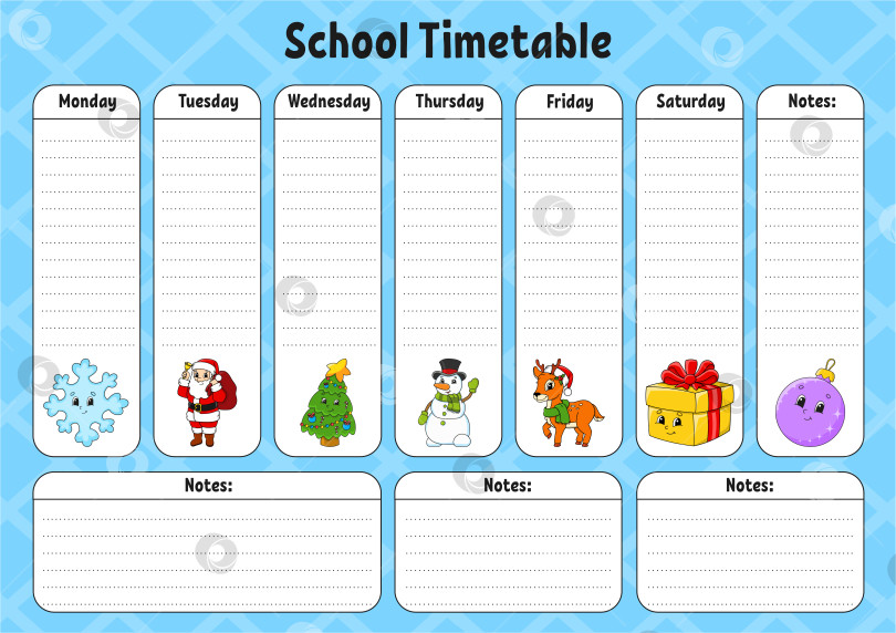 Скачать Школьное расписание. Расписание для школьников. Пустой шаблон. Еженедельник с заметками. мультяшный персонаж. Векторная иллюстрация. фотосток Ozero