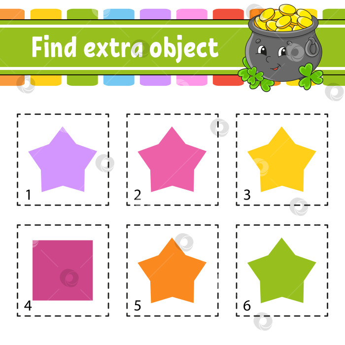 Скачать Найдите лишний предмет. Рабочая тетрадь для развивающих занятий для детей младшего возраста. Игра для детей. День Святого Патрика. Милые персонажи. Векторная иллюстрация. фотосток Ozero