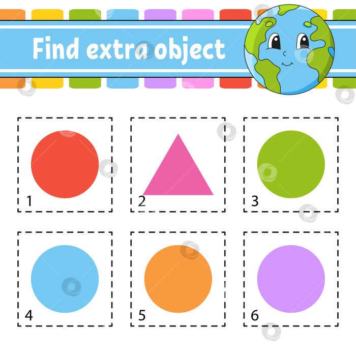Скачать Найди лишний предмет. Рабочая тетрадь для развивающих занятий для детей младшего возраста. Игра для детей. Милые персонажи. Векторная иллюстрация. фотосток Ozero