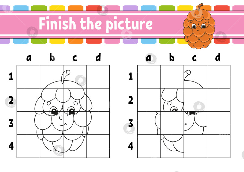 Скачать Дорисуй картинку. Раскраска для детей. Развивающий лист для обучения. Игра для детей. Тренируй почерк. мультяшный персонаж. Векторная иллюстрация. фотосток Ozero