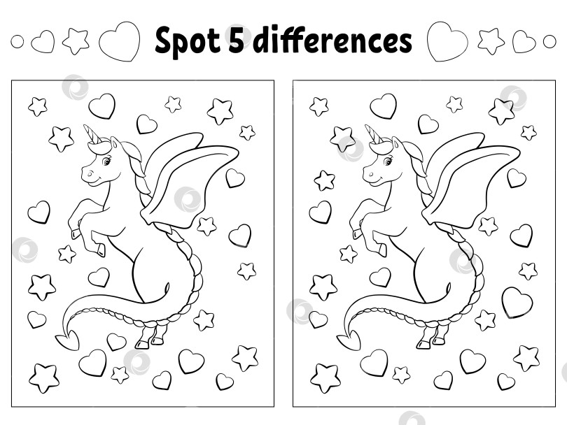 Скачать Найдите пять отличий. Раскраска для детей. Рабочая тетрадь для детей. Векторная иллюстрация, изолированная на белом фоне. фотосток Ozero