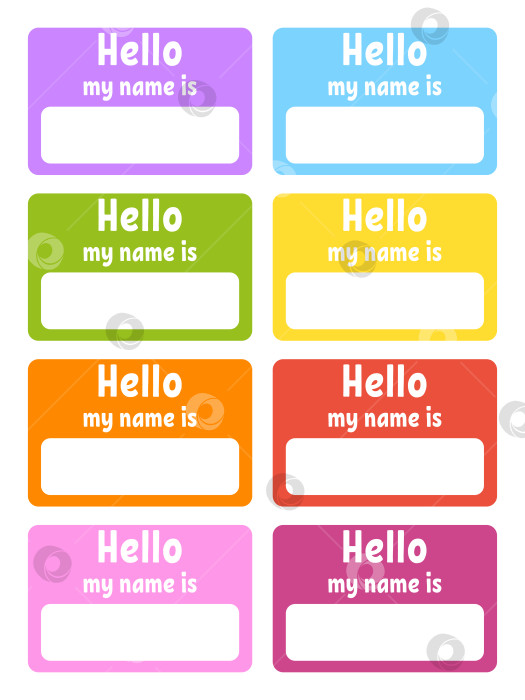 Скачать Бейдж с именем "Привет". Яркие наклейки. Прямоугольная этикетка. Цветная векторная изолированная иллюстрация. фотосток Ozero