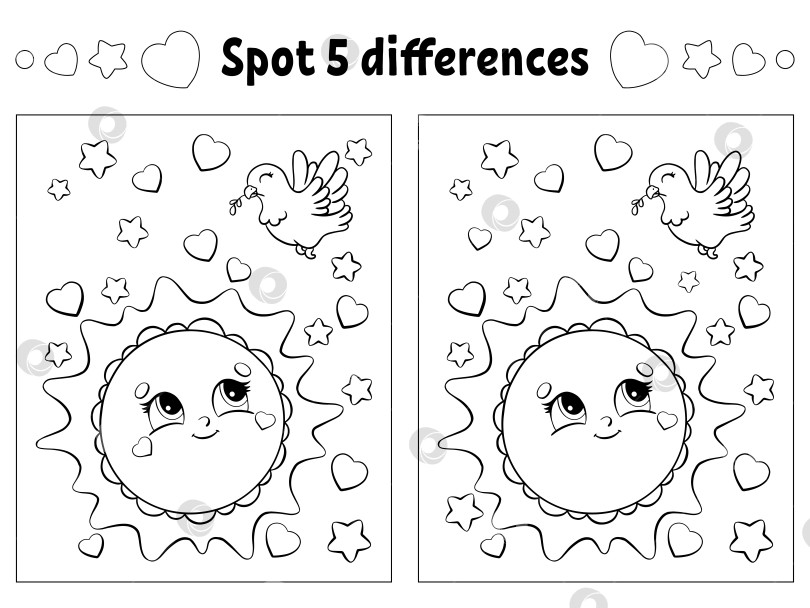 Скачать Найдите пять отличий. Раскраска для детей. Рабочая тетрадь для детей. Векторная иллюстрация, изолированная на белом фоне. фотосток Ozero