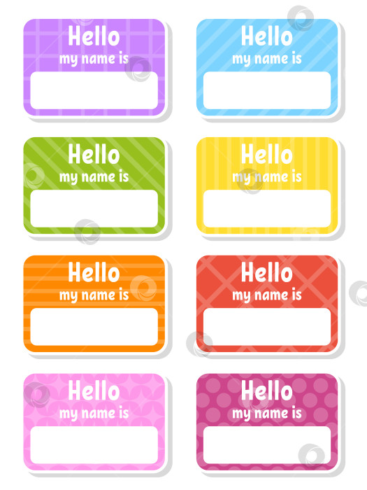 Скачать Бейдж с именем "Привет". Яркие наклейки. Прямоугольная этикетка. Цветная векторная изолированная иллюстрация. фотосток Ozero