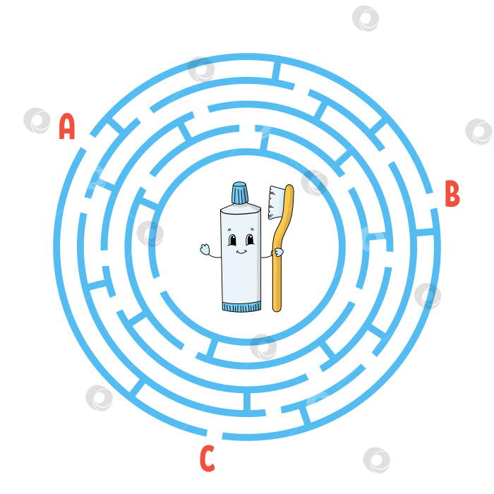 Скачать Круговой лабиринт. Игра для детей. Головоломка для детей. Головоломка с круглым лабиринтом. Цветная векторная иллюстрация. Найдите правильный путь. Развитие логического и пространственного мышления. Образовательный лист. фотосток Ozero