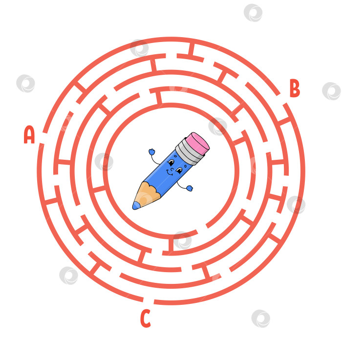 Скачать Круговой лабиринт. Игра для детей. Головоломка для детей. Головоломка с круглым лабиринтом. Цветная векторная иллюстрация. Найдите правильный путь. Развитие логического и пространственного мышления. Образовательный лист. фотосток Ozero