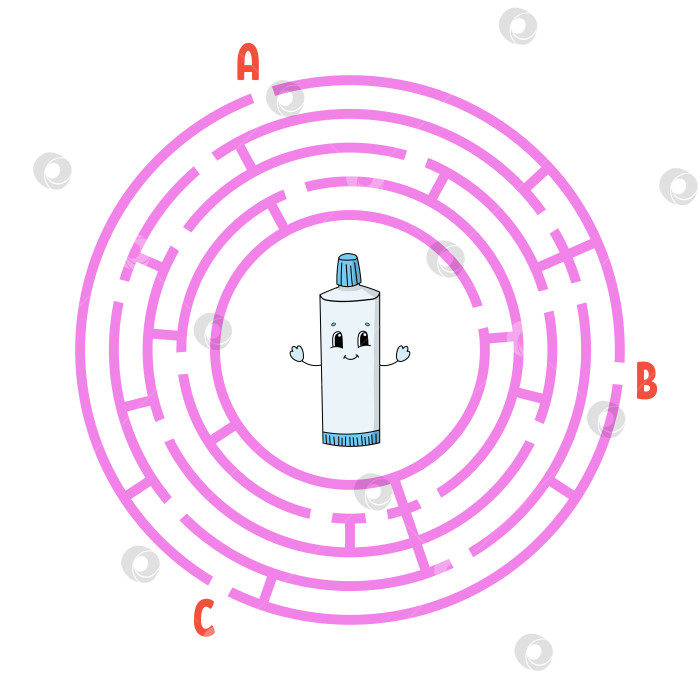 Скачать Круговой лабиринт. Игра для детей. Головоломка для детей. Головоломка с круглым лабиринтом. Цветная векторная иллюстрация. Найдите правильный путь. Развитие логического и пространственного мышления. Образовательный лист. фотосток Ozero