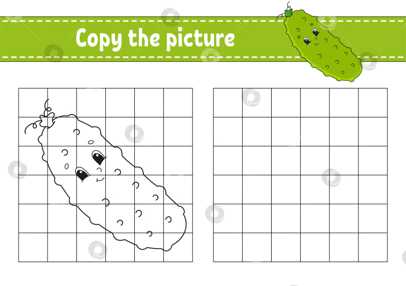 Скачать Скопируйте картинку. Страницы книжки-раскраски для детей. Развивающий лист для обучения. Игра для детей. Тренируйте почерк. Забавный персонаж. Милая мультяшная векторная иллюстрация. фотосток Ozero
