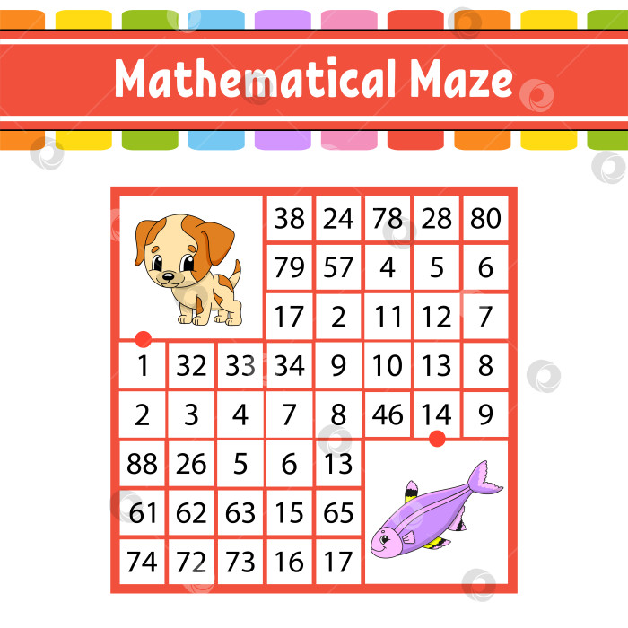 Скачать Математический лабиринт. Игра для детей. Числовой лабиринт. Развивающий лист для обучения. Страница с упражнениями. Головоломка для детей. Персонажи мультфильмов. Загадка для дошкольников. Цветная векторная иллюстрация фотосток Ozero