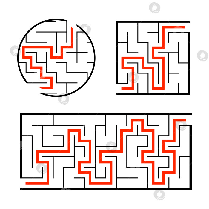 Скачать Набор лабиринтов. Игра для детей. Головоломка для детей. Головоломка-лабиринт. Найдите правильный путь. Простая плоская изолированная векторная иллюстрация. фотосток Ozero