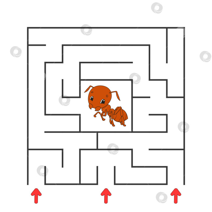 Скачать Забавный квадратный лабиринт. Игра для детей. Головоломка для детей. Персонаж мультфильма. Головоломка-лабиринт. Цветная векторная иллюстрация. Найдите правильный путь. Развитие логического и пространственного мышления. фотосток Ozero