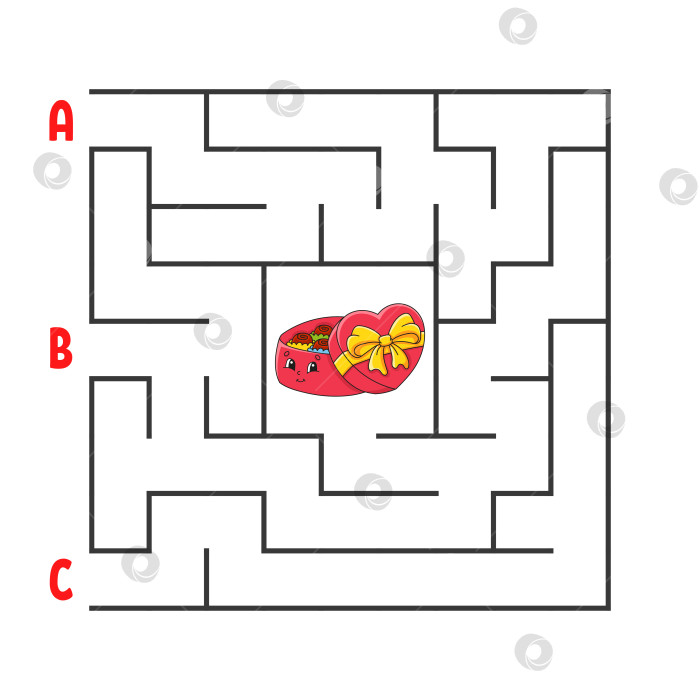 Скачать Квадратный лабиринт. Игра для детей. Головоломка для детей. Коробка конфет с персонажами из мультфильмов. Головоломка-лабиринт. Цветная векторная иллюстрация. Найди правильный путь. Развитие логического и пространственного мышления. фотосток Ozero