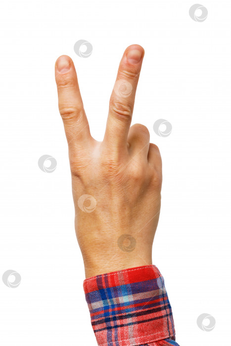 Скачать Рука с символом победы, выделенным на белом фоне фотосток Ozero