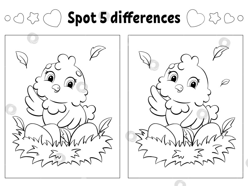 Скачать Найдите пять отличий. Пасхальная тематика. Раскраска для детей. Рабочая тетрадь для детей. Векторная иллюстрация, изолированная на белом фоне. фотосток Ozero