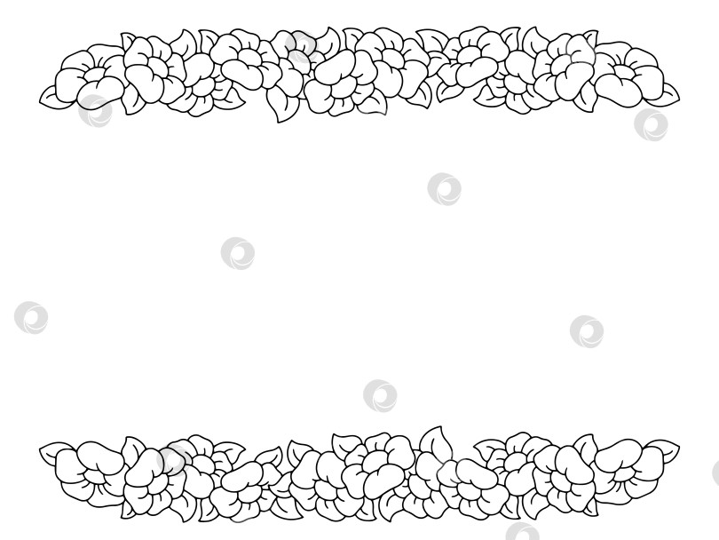 Скачать Красивая цветочная рамка. Раскраска. Элемент дизайна для поздравительной открытки, приглашения на свадьбу, день рождения. Векторная иллюстрация, изолированная на белом фоне. фотосток Ozero
