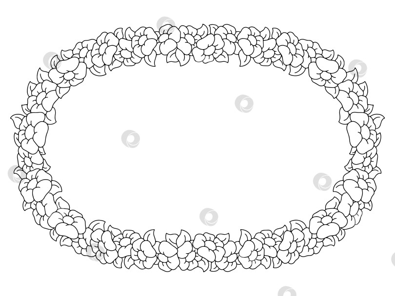 Скачать Красивая цветочная рамка. Раскраска. Элемент дизайна для поздравительной открытки, приглашения на свадьбу, день рождения. Векторная иллюстрация, изолированная на белом фоне. фотосток Ozero